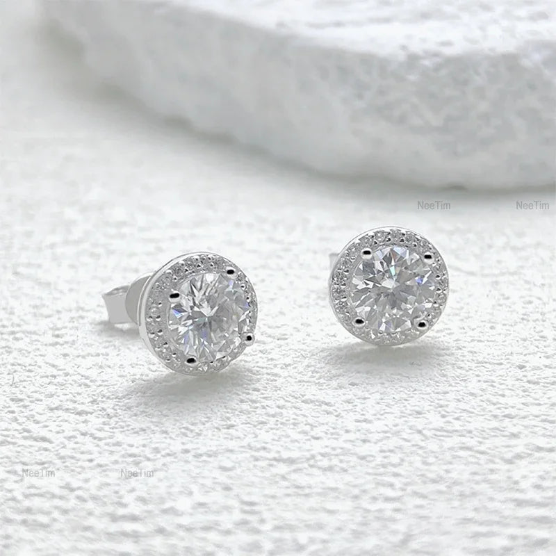 NeeTim 0.5-2CT Moissanite Stud Earrings for Women Sparkling Lab Diamond Sterling Silver S925 Wedding Party Jewelry Certified Vera Lux