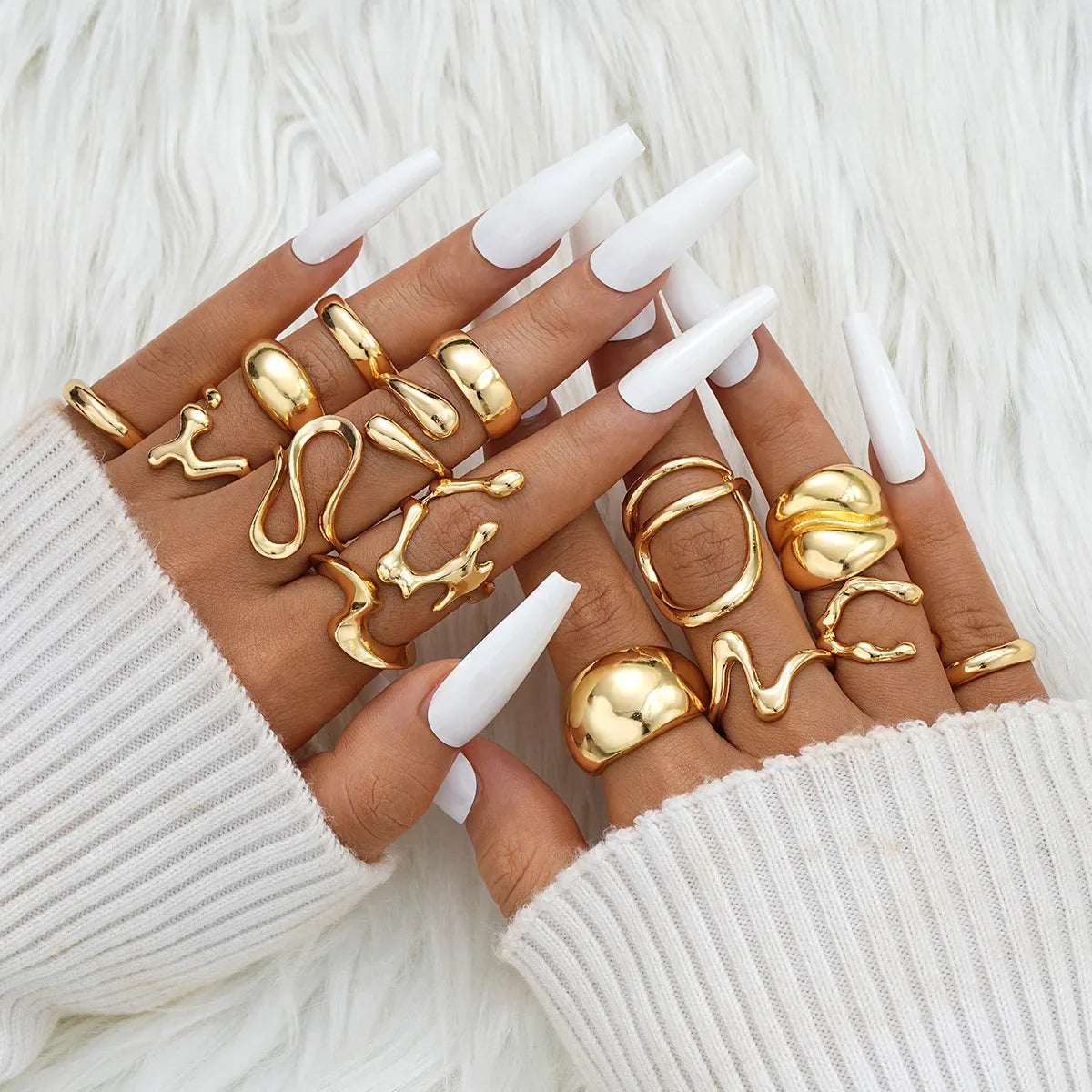15Pcs Punk Smooth Geometric Open Rings Set For Women Exaggerated Irregular Silver Color Thick Chunky Ring Hip Hop Jewelry Gifts Vera Lux