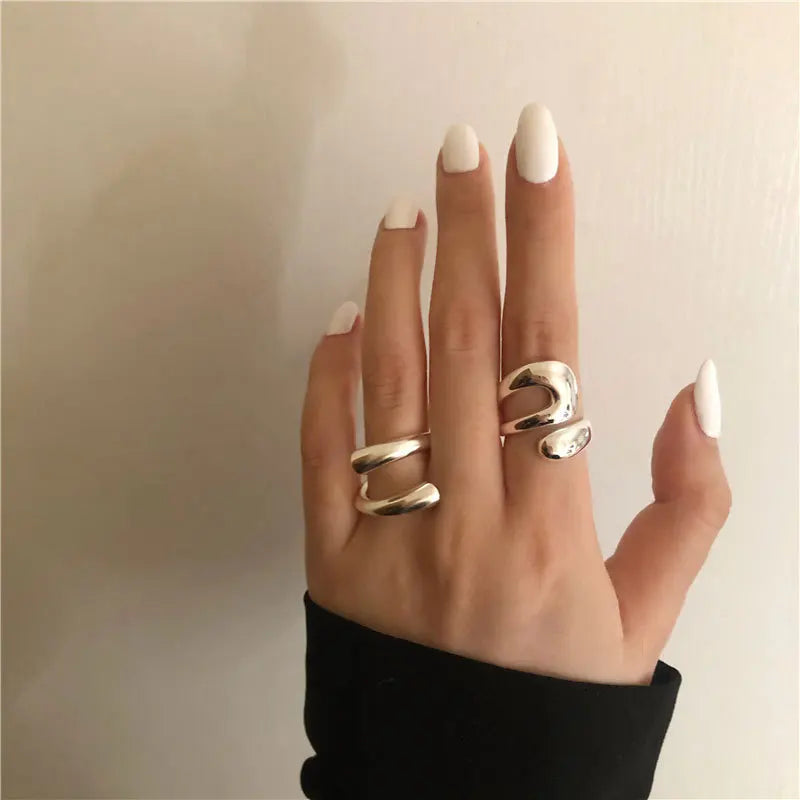 925 Sterling Silver Geometry Irregular Simple Open Ring For Women Wedding Luxury Fine Jewelry Gift Female Wholesale Jewellery Vera Lux