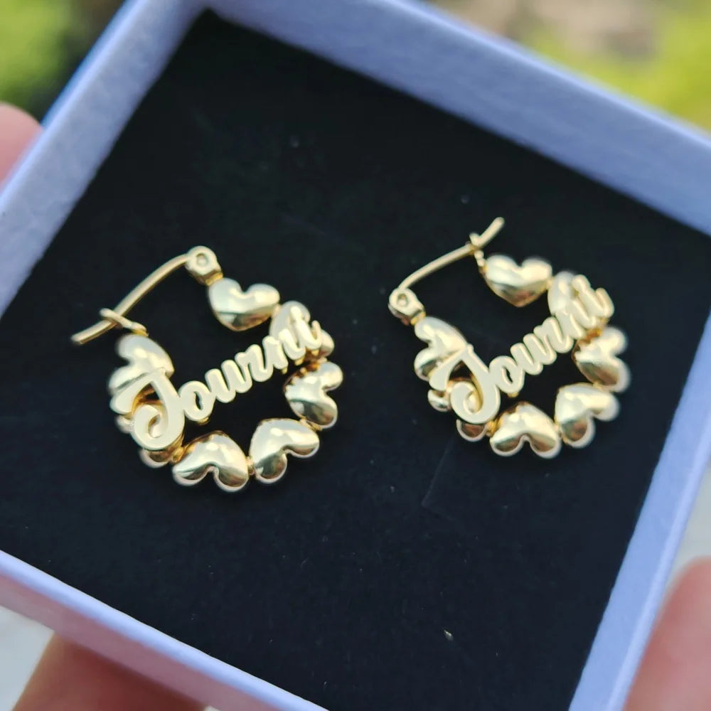 LeeChee Cute Heart Hoop Gift Customized Name Mini Earrings Personalized Party Jewelry Vera Lux