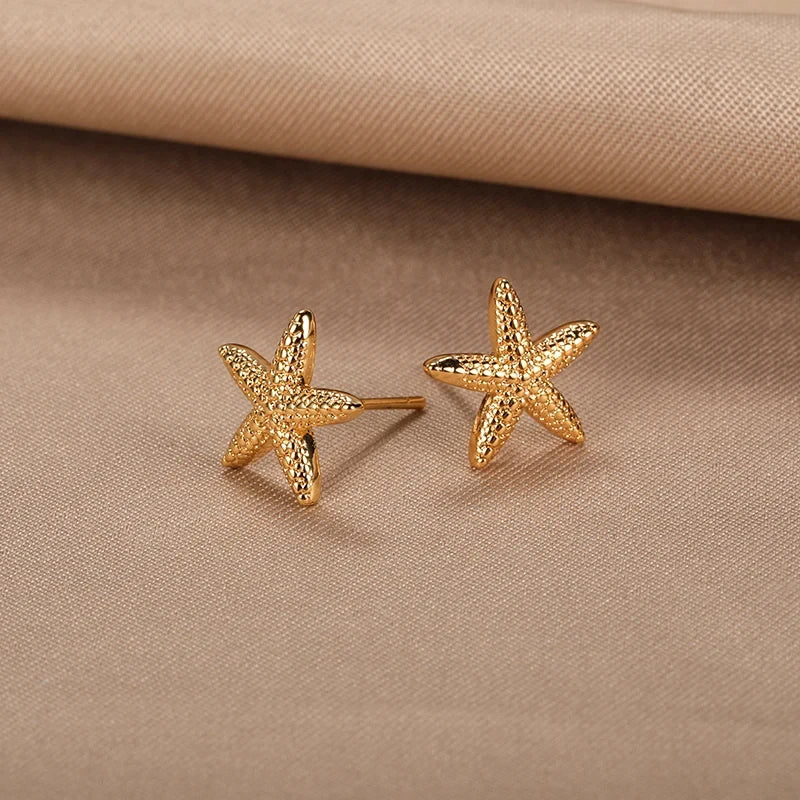 Vintage Summer Starfish Stainless Steel Stud Earrings For Women Simple Star Shell Earrings Stud Ocean Party Jewelry Gift 2025 Vera Lux