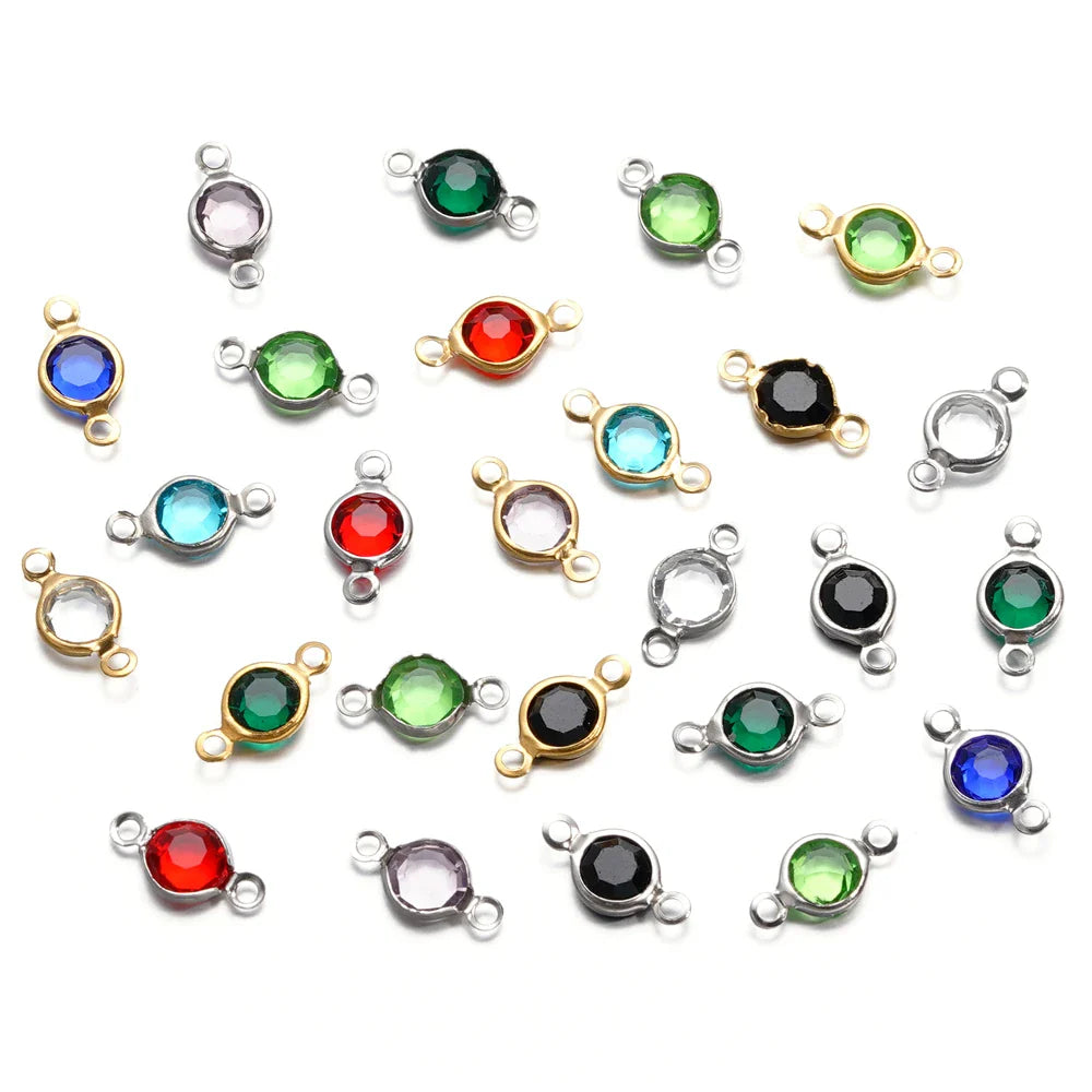 10pcs/lot Stainless Steel Crystal Round Double Ring Pendants for DIY Bracelet Necklace Beads Jewelry Making Accessories Vera Lux