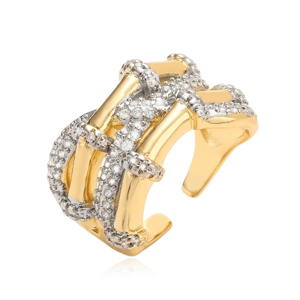 NEWBUY Brand Luxury AAA Cubic Zirconia Pave Setting Copper Jewelry Gold/Silver Mix Color Wedding Rings For Women Gift Vera Lux