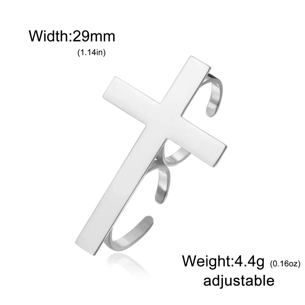 Cross Personalized Name Finger Ring Custom Gift For Woman Men Gold Color Stainless Steel Jesus Christian Amulet Talisman Jewelry Vera Lux