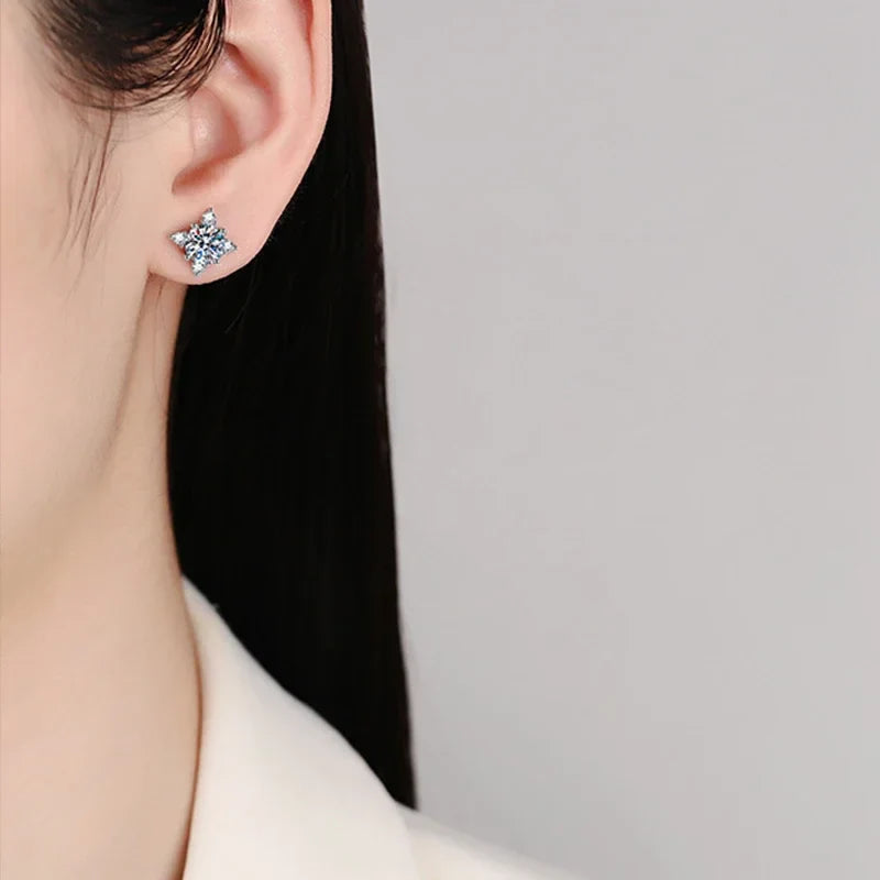 NeeTim 1ct 6.5mm D Color Moissanite Earrings 925 Sterling Silver  with White Gold Plated Stud Earring Wedding Jewelry for Women Vera Lux