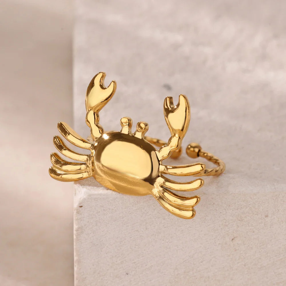 Stainless Steel Crab Rings for Women Gold Color Cute Animal Open Adjustable Ring Aesthetic Fashion Waterproof Jewelry Gift Vera Lux