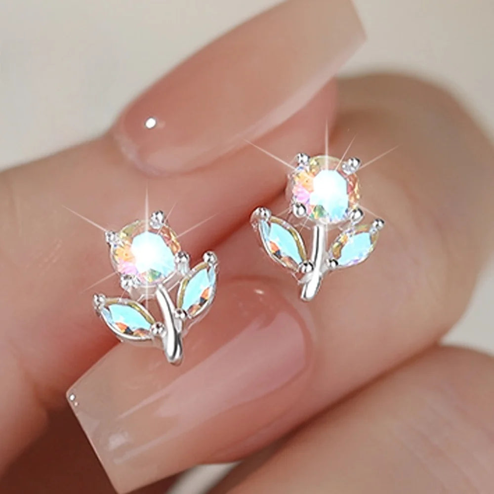 Fruit Bubble Colorful Zircon Flower Earrings Women's Fashion Personality Trendy Luxury Forest Earrings Versatile Ins Vera Lux