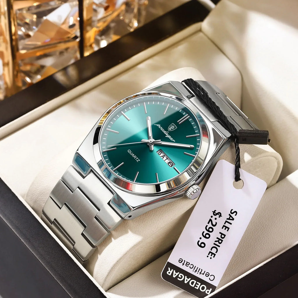 POEDAGAR Luxury Men's Watches Waterproof Luminous Date Week Men Watch Stainless Steel Casual Fashion Quartz Man Wristwatch Reloj Vera Lux