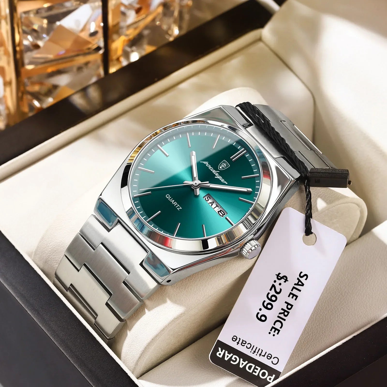 POEDAGAR Luxury Sport Quartz Man Wristwatch Waterproof Luminous Date Week Men Watches Stainless Steel Men's Watch Male Reloj+box Vera Lux