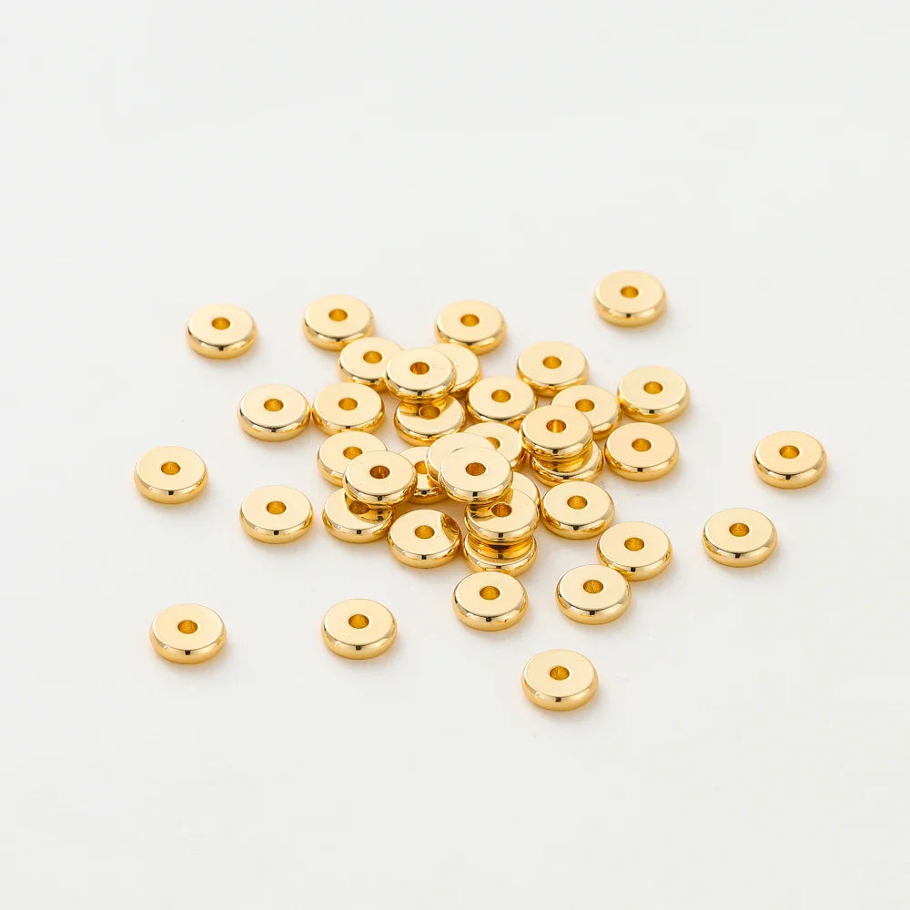50pcs/lot 14K/18K Gold Color Plated Brass 4mm 5mm 6mm Round Spacer Beads Flat Bracelet Beads for DIY Jewelry Accessories Vera Lux