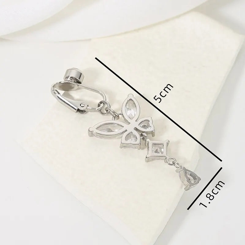Clip On Belly Button Ring Butterfly Shape Copper Zircon Fake Belly Piercing Umbilical Navel Body Jewelry Trendy Fashion Style Vera Lux