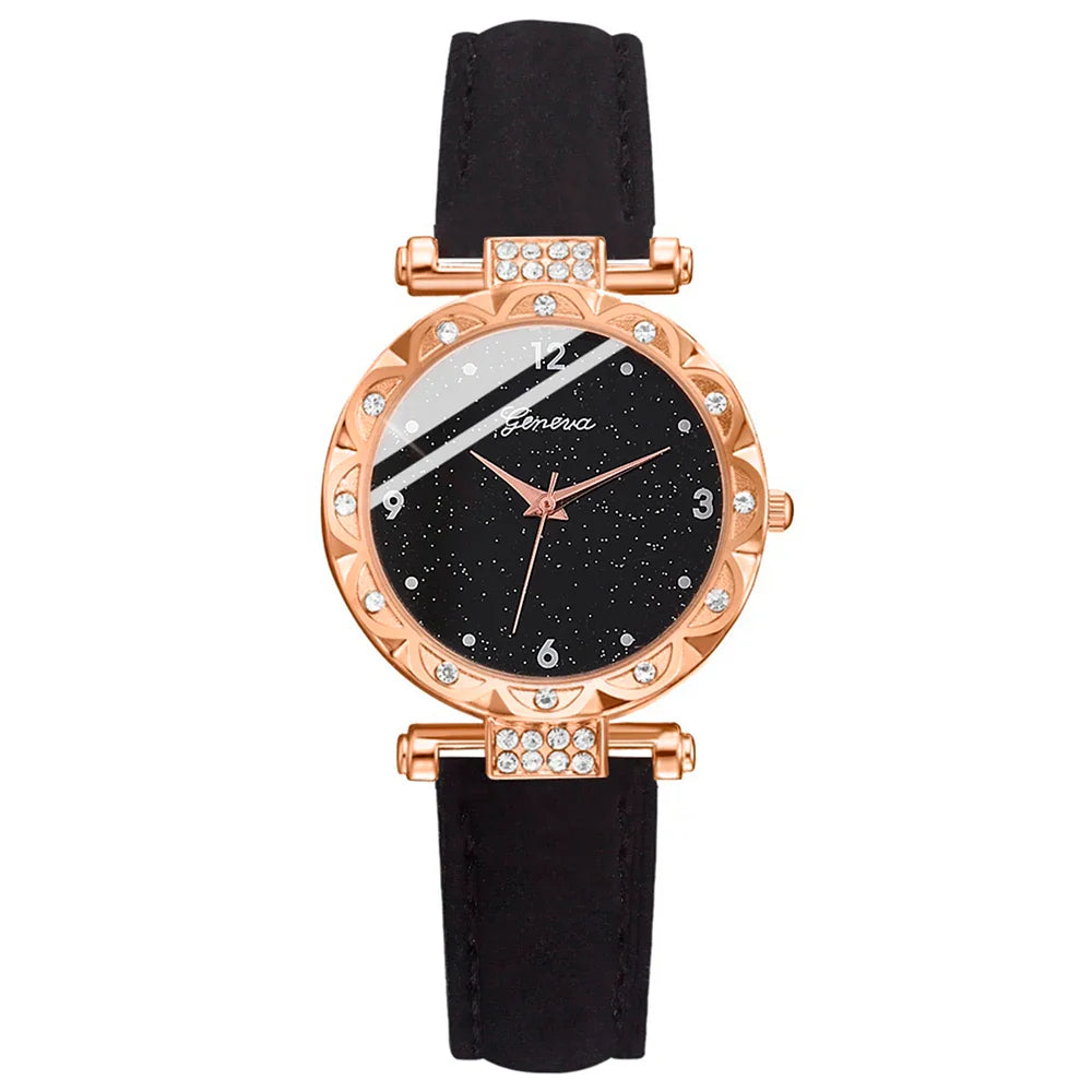 Womens Watches 5Pcs Set Luxury Rhinestone Women Fashion Elegant Wristwatch Quartz Watch For Girl WristWatch Bracelet Gift Vera Lux
