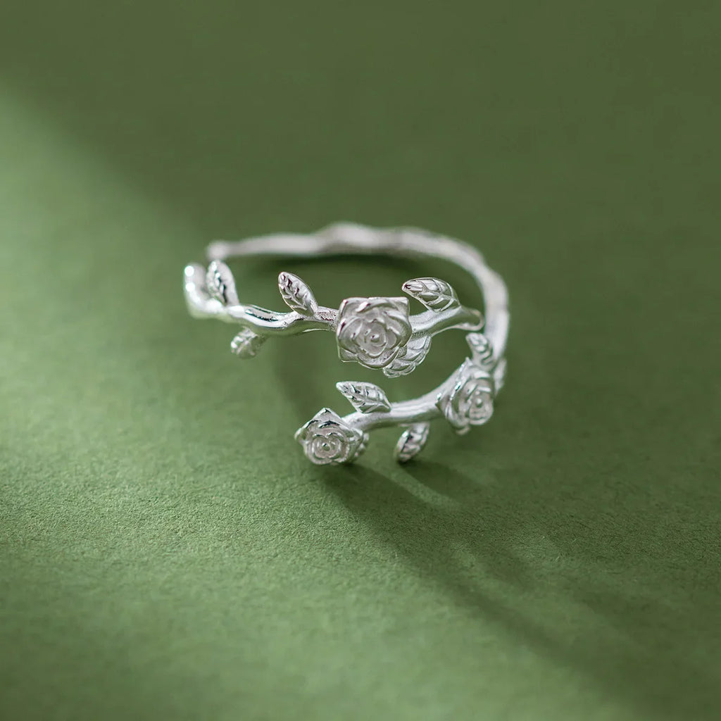 925 Sterling Silver Roses Branch Adjustable Rings For Women Engagement Wedding Female Luxury Jewelry Accessories Jewellery Vera Lux