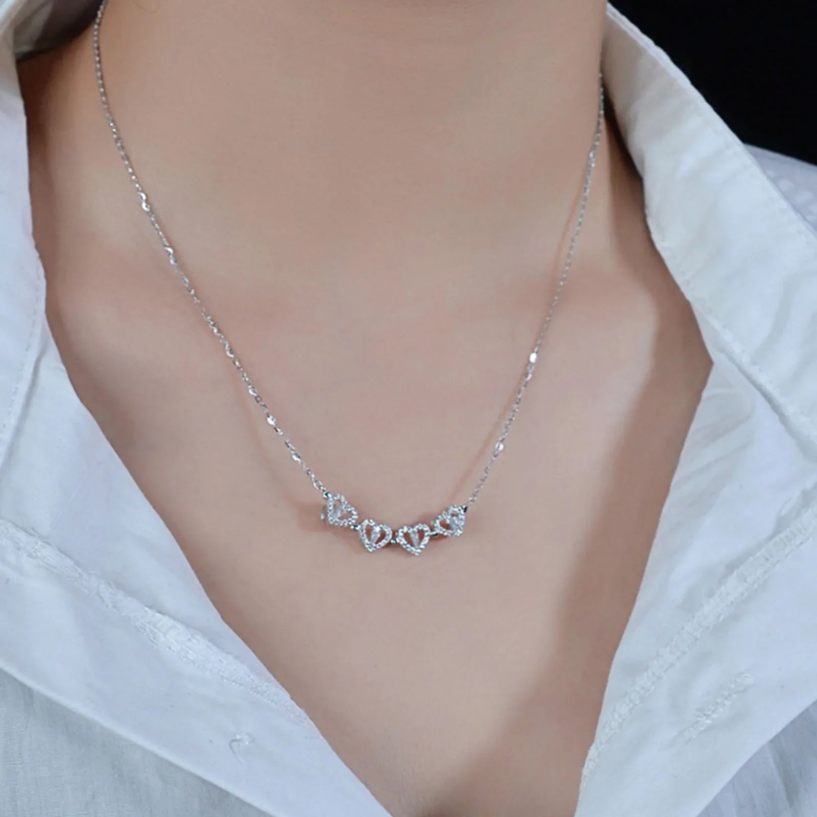 1pc Heart Shaped Four Leaf Clover Pendant Necklace Jewelry Zircon Women Love Clavicle Chain Gifts Openable ChokerJewelry Vera Lux