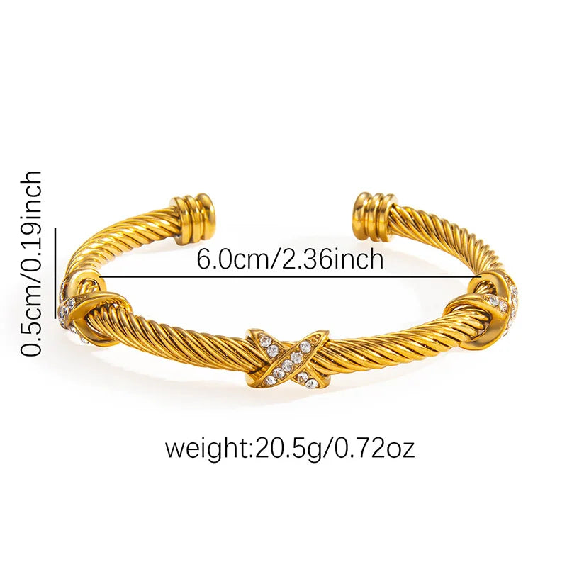 1pcs Stainless Steel 8-shaped Cross Diamond Bracelet Trendy Fashion Versatile Steel Rope Open Bracelet Party Jewelry Gifts Vera Lux