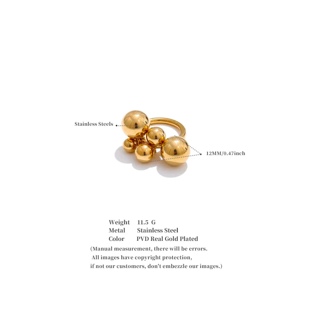 Yhpup 6789# Stainless Steel Beads Ball Handmade Ring Rust Proof 18K PVD Plated Personalized Trendy Charm Finger Jewelry 2025 Vera Lux