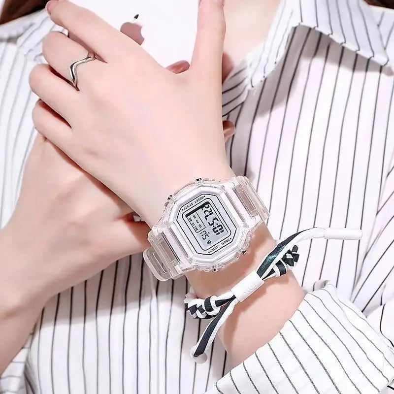 Sports Electronic Watch Men and Women Square Junior High School High School Students White LED Digital Watches Vera Lux