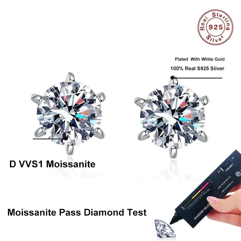 NeeTim 0.3-2CT Moissanite Stud Earrings For Women Screw Thread Ear Studs 925 Sterling Silver Wedding Jewelry Pass Diamond Test Vera Lux