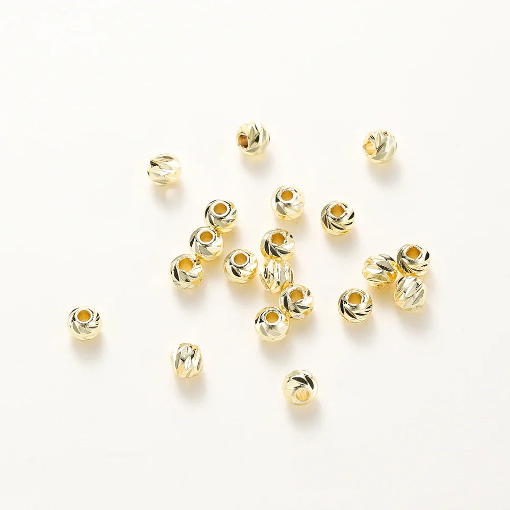 20pcs/lot 14K 18K Gold Round Loose Beads Bracelet Necklace Spacer Brass Beads For DIY Earing Making Accessories Whosale Findings Vera Lux