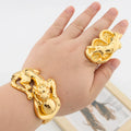 Gold Color Bangle with Ring Set Ladies Elegant Lovely Bow Design Hand Bracelet and Finger Ring Weddings Bride Bangle Jewelry Set Vera Lux