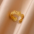 Hollow Flower Rings For Women Gold Color Stainless Steel Adjustable Multi-layer Flower Ring Wedding Aesthetic  Jewelry Gift Vera Lux