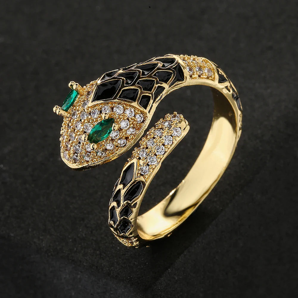 NEWBUY Fashion 6 Colors Enamel Expoxy Snake Open Rings For Women Luxury AAA Cubic Zirconia Pave Setting Copper Jewelry Female Vera Lux