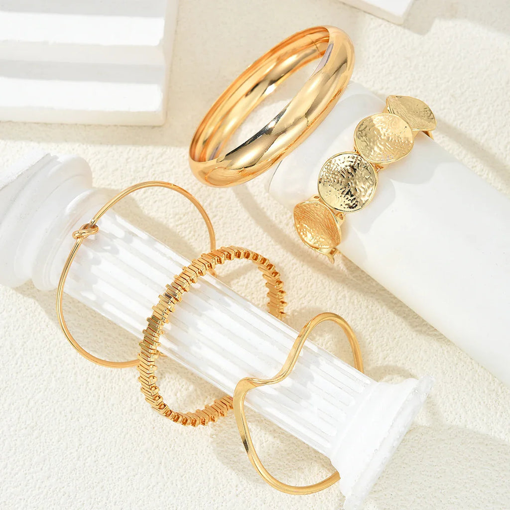 5Pcs/Set Punk Geometry Multilayer Bangles for Women Delicate Gold Color Metal Knot Cuff Bracelets Fashion Hip Hop Party Jewelry Vera Lux