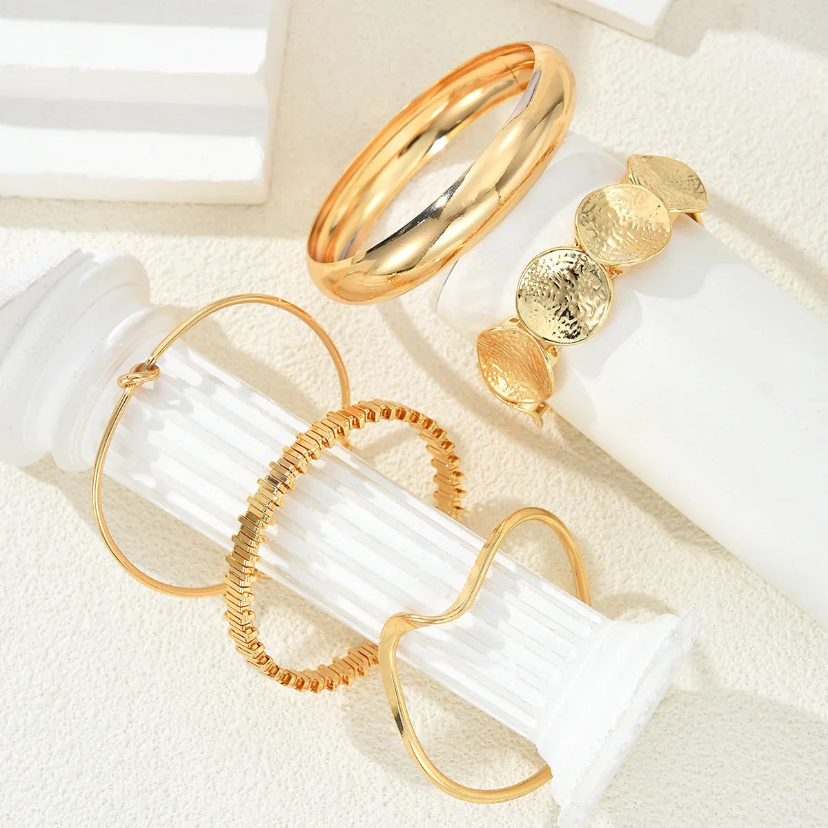 5Pcs/Set Punk Geometry Multilayer Bangles for Women Delicate Gold Color Metal Knot Cuff Bracelets Fashion Hip Hop Party Jewelry Vera Lux