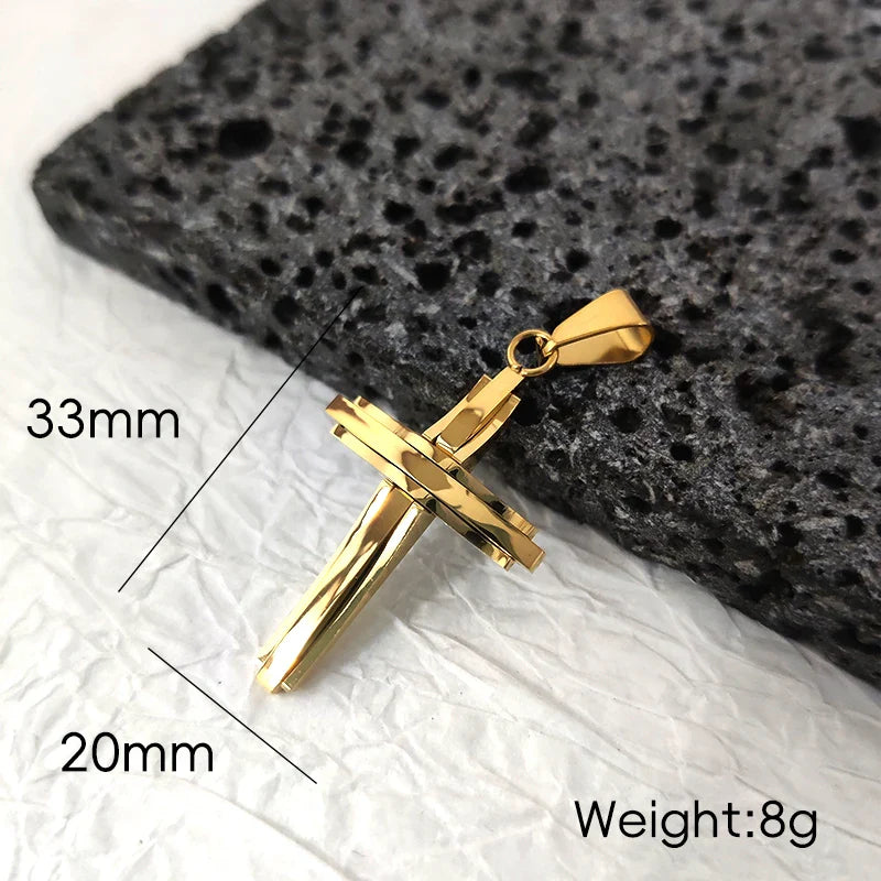 Trendy Men's 18K Gold Plated Stainless Steel Cross Pendant Necklace Christian Wedding Gift Jewelry Hiphop Style Vera Lux