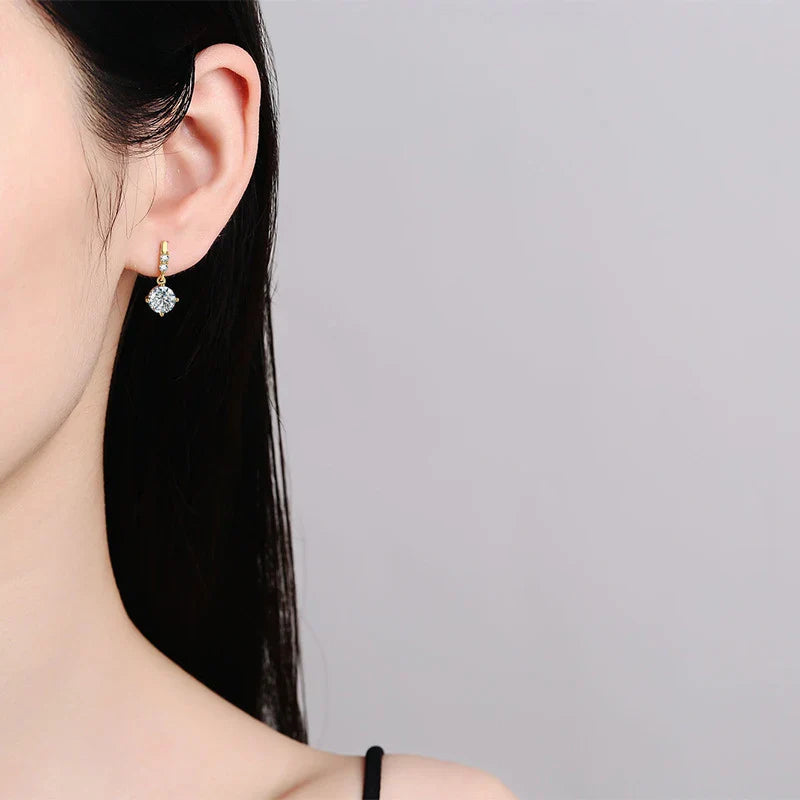 NeeTim 1ct Moissanite Drop Earrings S925 Sterling Silver with Gold Plated Hoop Earrings Wedding Party Jewelry With Certificate Vera Lux