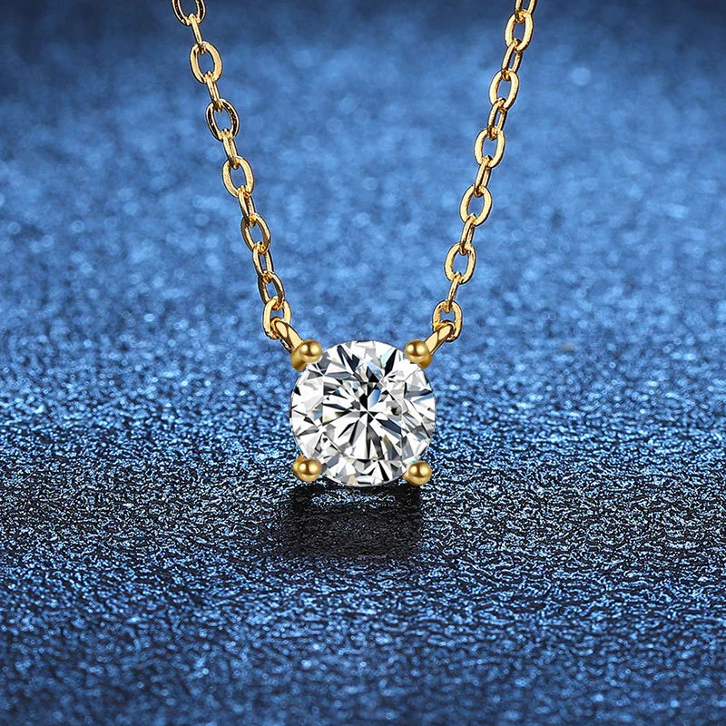 NeeTim 1ct 2ct 3ct 5ct D VVS1 Moissanite Necklace for Women Sterling Silver 925 with Yellow Rose Gold Plated Lab Diamond Pendant Vera Lux