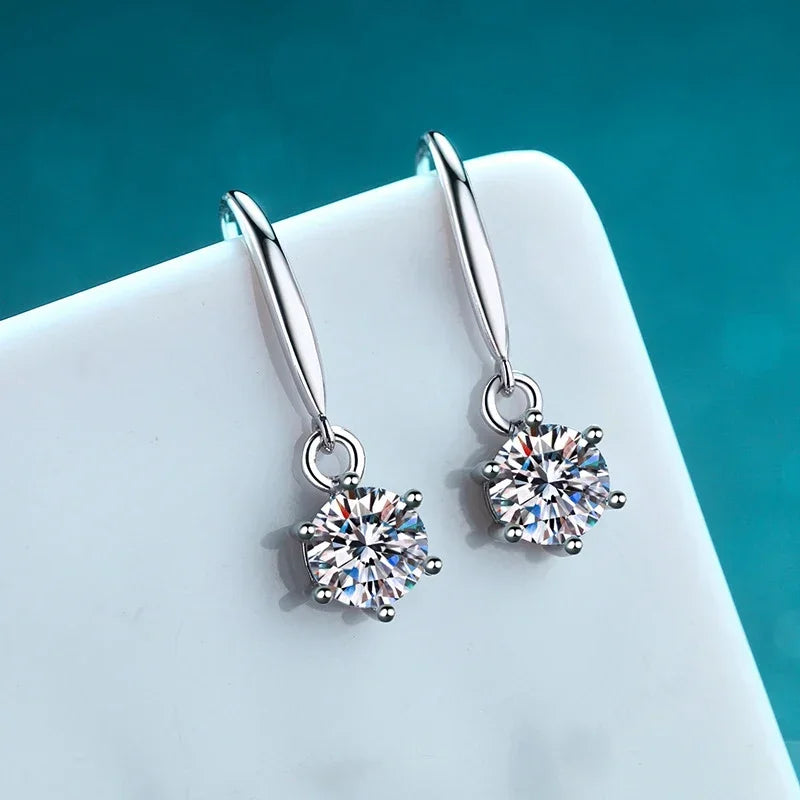 NeeTim 1ct 6.5mm Moissanite Droop Earrings for Women Original Wedding Chrismas Gift S925 Sterling Silver Hoop Earring Wholesale Vera Lux