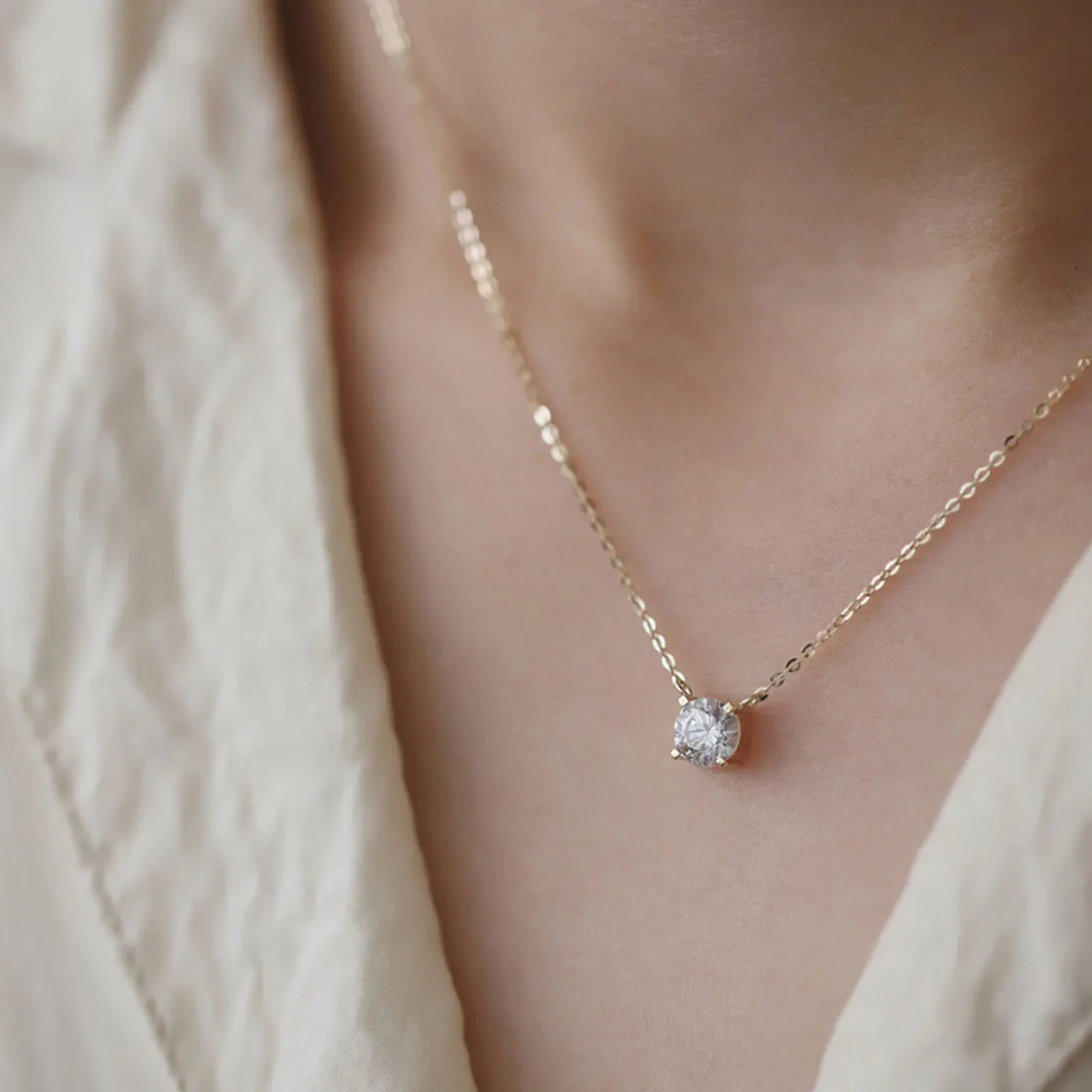 925 Sterling Silver 18k Gold Plated Necklace Versatile Single Sparkling Zircon Clavicle Chain for Women Wedding Jewelry Vera Lux