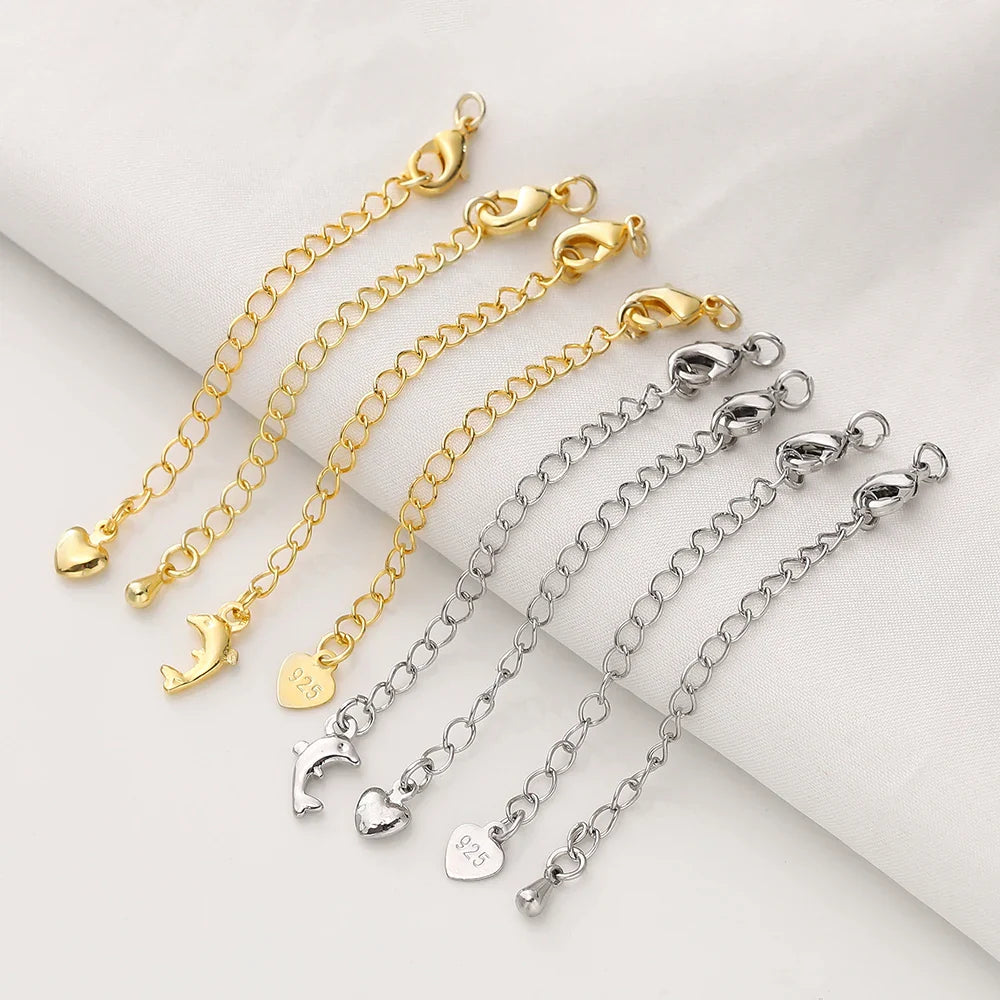 5/10pcs/Pack 14/18K Gold Color Plated Brass Various Extension Chain With Lobster Clasps for DIY Necklace Jewelry Making Findings Vera Lux