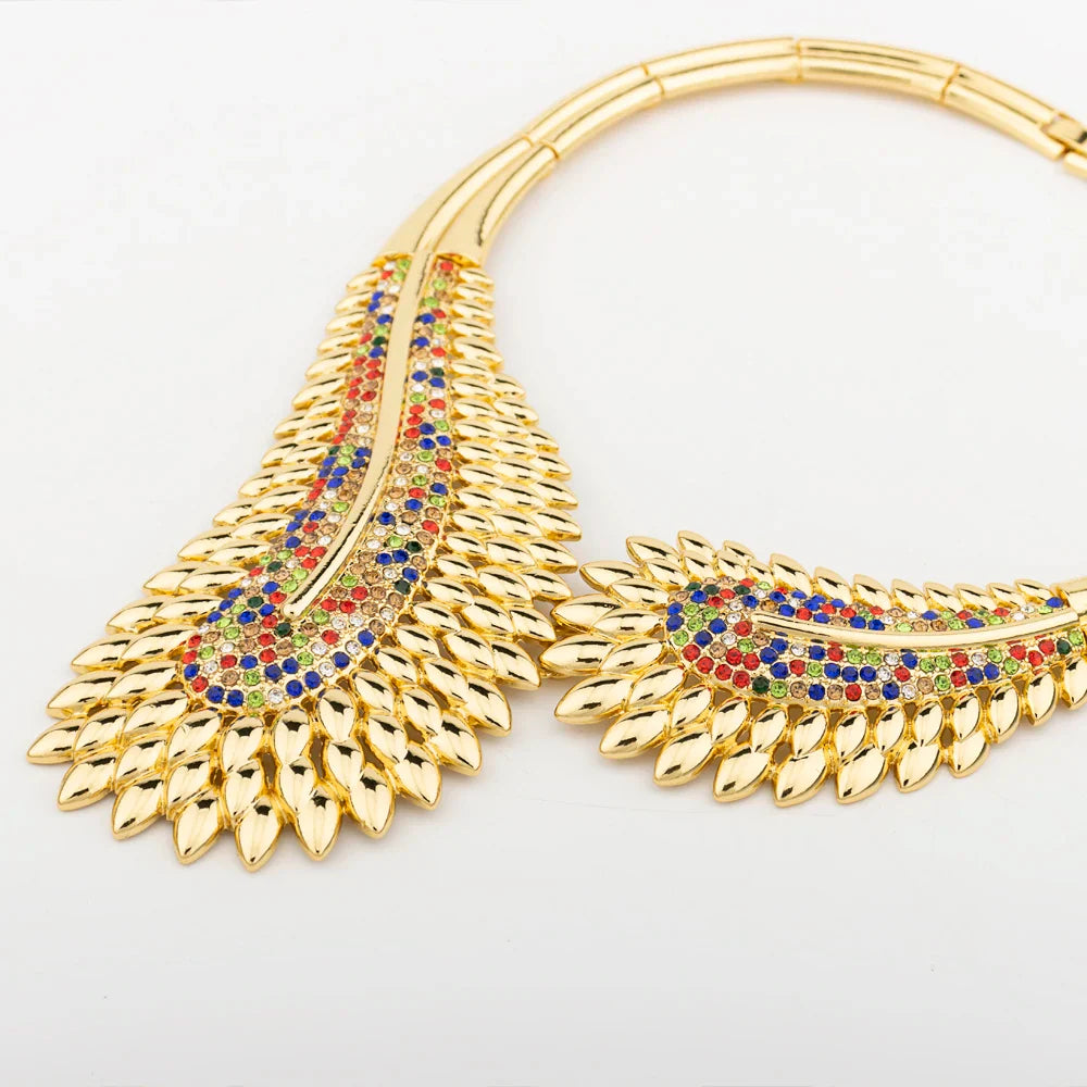 Trendy Colorful Jewelry Set for Women Zircon Collor Earrings and Necklace Large Gold Plated Bracelet Ring New Style Jewelry Gift Vera Lux