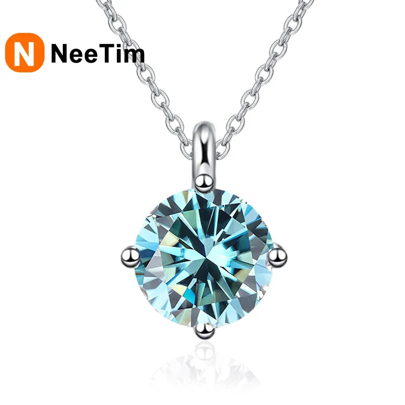 NeeTim 1CT 2CT Real Moissanite Pendant Necklace For Women Top Quality 925 Sterling Silver Wedding Party Bridal Luxury Jewelry Vera Lux