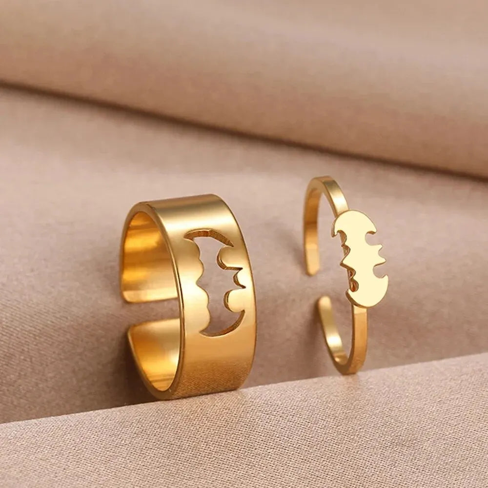 2 PCS Gothic Couple Ring Set Gold Color Stainless Steel Hip Hop Punk Fashion Open Ring For Men Women Silver Color Metal Rings Vera Lux