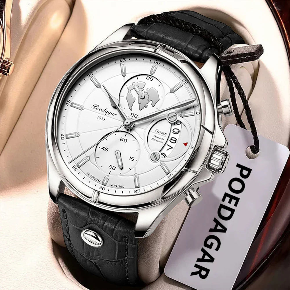 POEDAGAR Luxury Man Wristwatch Chronograph Date Waterproof Leather Men Watch Casual Quartz Men's Watches Sports Male Clock Reloj Vera Lux