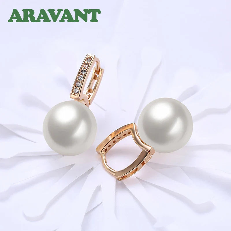 Aravant 925 Silver 18K Gold 12mm Pearl Drop Earrings For Women Wedding Fashion Jewelry Vera Lux