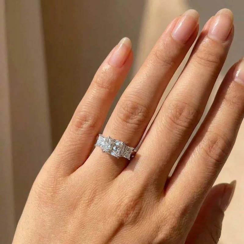 925 Sterling Silver Eternity Princess Square Cubic Zirconia Crystal Rings Women's Wedding Engagement Luxury Classic Lady Jewelry Vera Lux