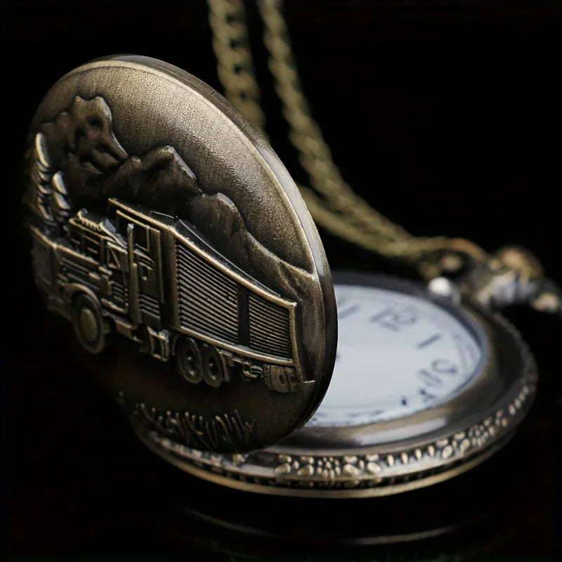 Bronze Big Truck Necklace Quartz Pocket Watch - Vintage Nostalgic Design, Perfect Holiday Gift for Teens Vera Lux