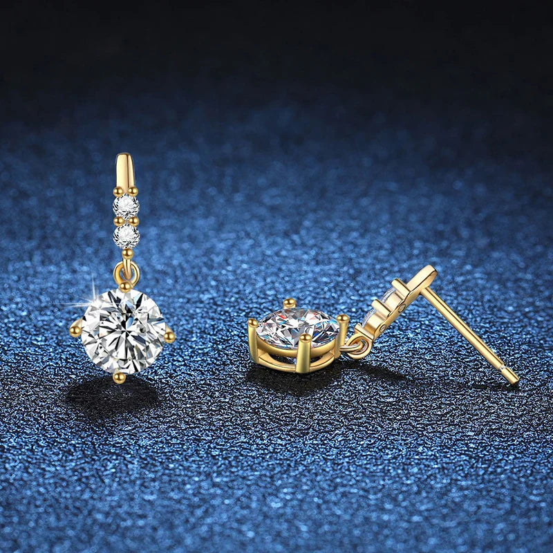 NeeTim 1ct Moissanite Drop Earrings S925 Sterling Silver with Gold Plated Hoop Earrings Wedding Party Jewelry With Certificate Vera Lux