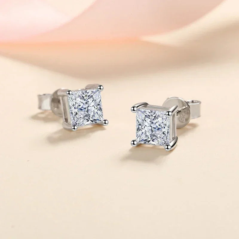 NeeTim 1ct Princess Cut Moissanite Earrings for Women S925 Sterling Silver with Gold Plated Ear Studs Wedding Party Fine Jewelry Vera Lux