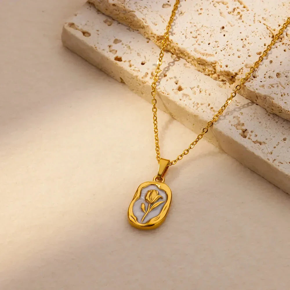 Rose Flower Necklace For Women Gold Color Tulip Flower Pendant Stainless Steel Chain Necklace Wedding Jewelry Birthday Gift Vera Lux