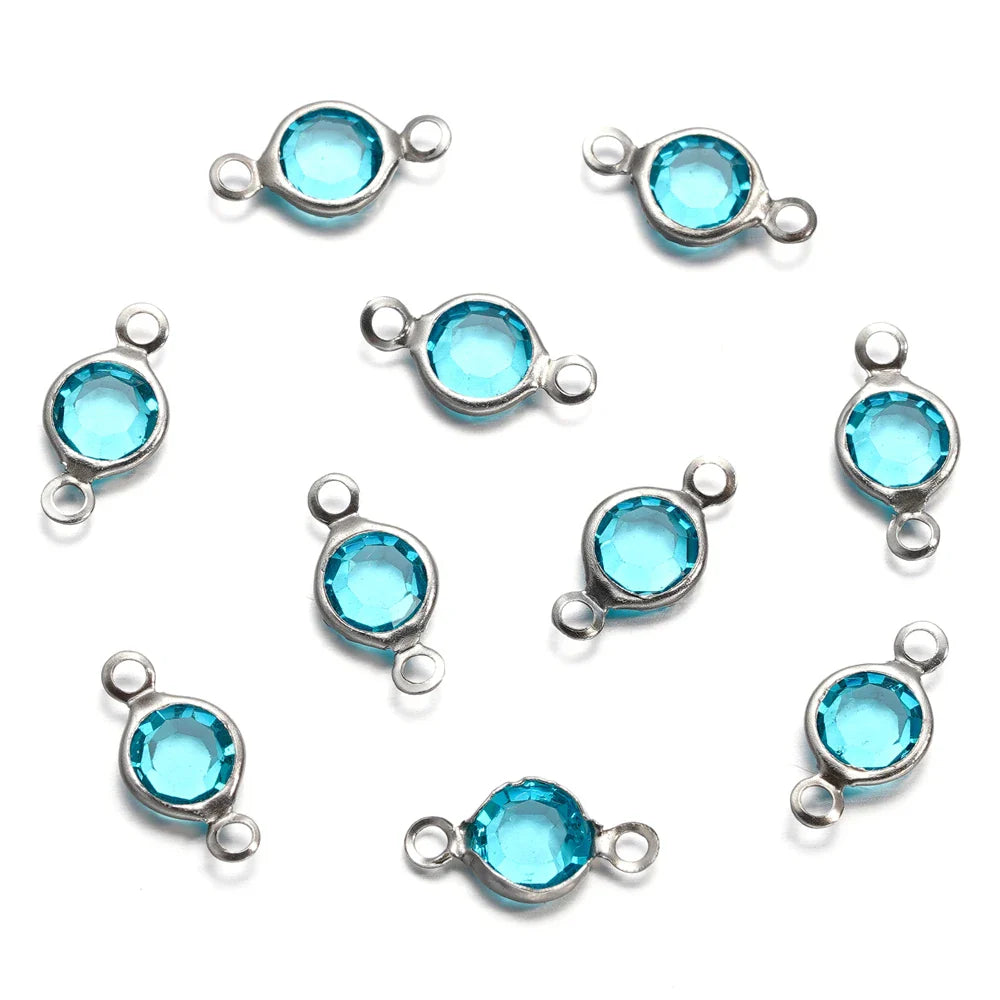 10pcs/lot Stainless Steel Crystal Round Double Ring Pendants for DIY Bracelet Necklace Beads Jewelry Making Accessories Vera Lux