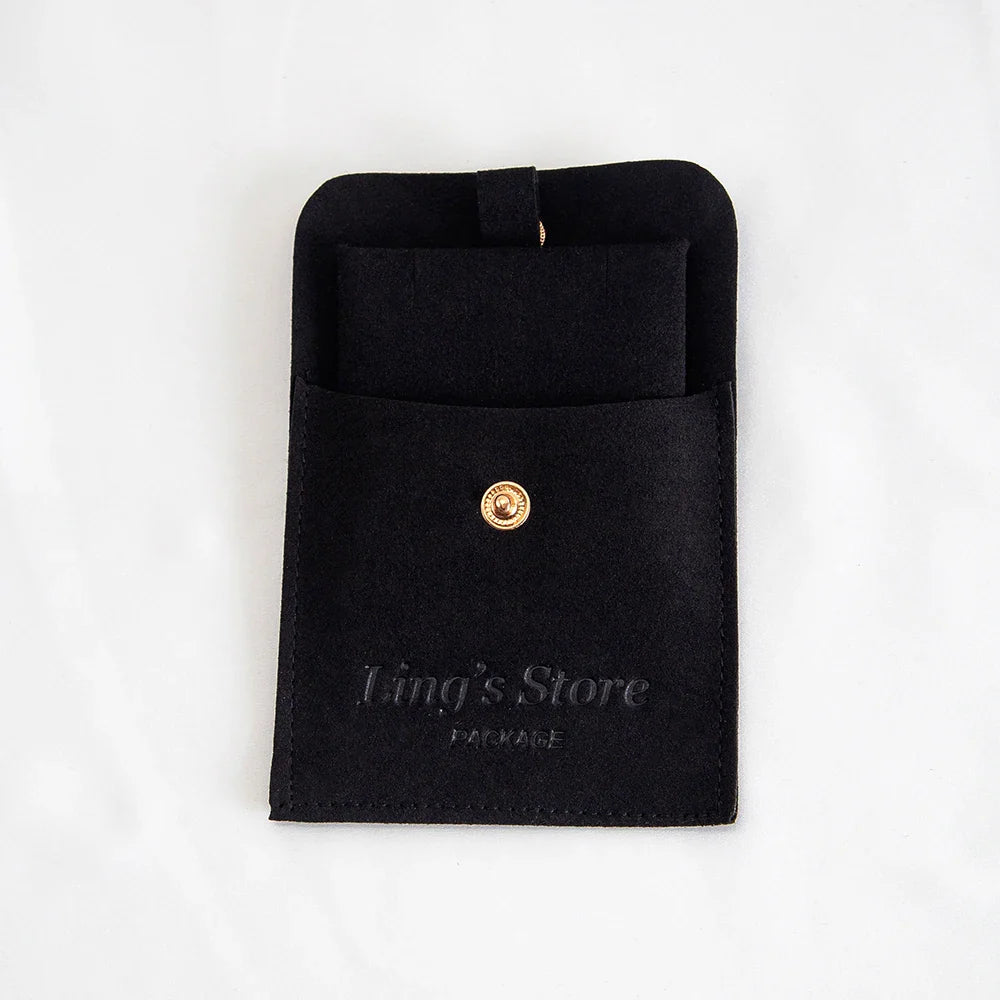 20/50/100Sets Personalized Logo Jewelry Microfiber Snap Bag 8x8cm Button Pouch Insert Luxury 6x6cm Cards Can Debossed Print Name Vera Lux