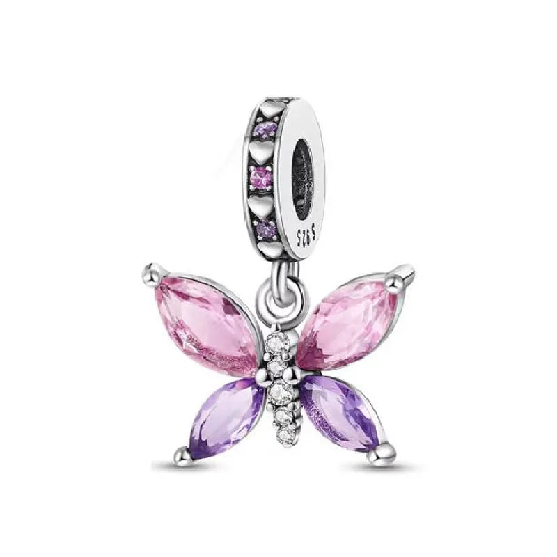 2026 Spring Pink Series Ballon Butterfly Flower Pendant Fit S925 European 925 Sterling Silver Bracelet Bangles Necklace Vera Lux