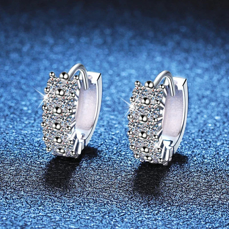NeeTim 2mm Full Moissanite Earrings Women Luxury Quality Party S925 Sterling Silver with White Gold Plated Hoop Wedding Earring Vera Lux