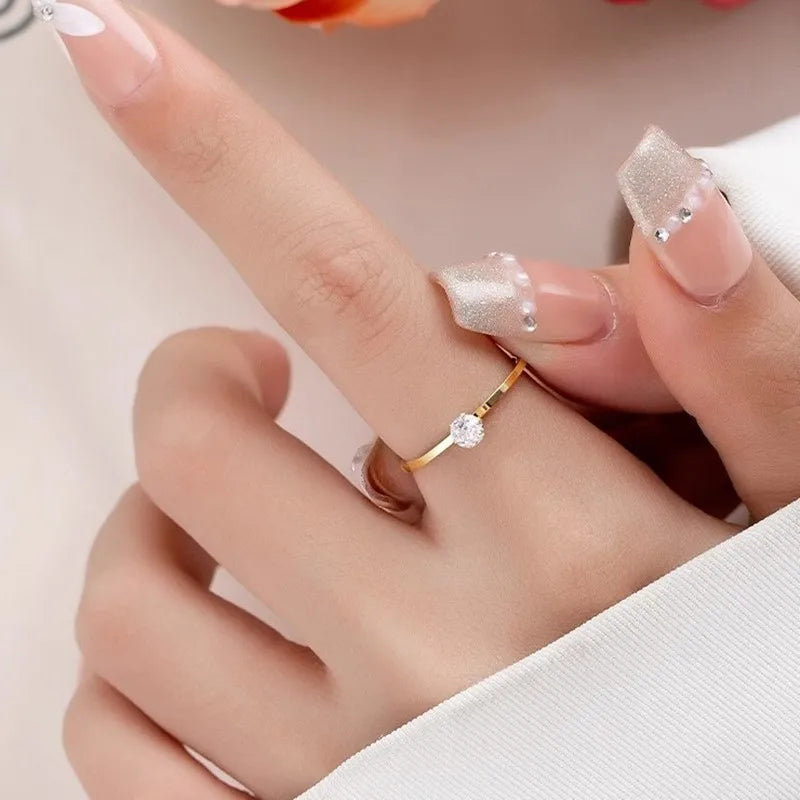 Stainless Steel Single CZ Ring Simple 1mm Thin Wedding Band for Women Girl Size 3-10 Vera Lux