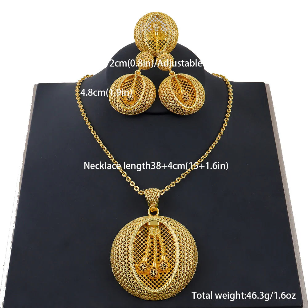 24k gold color party necklace earrings rings set luxury gold jewelry sets for woman wedding party Accessories Vera Lux